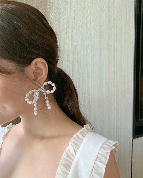 pearl ribbon earrings / 2color